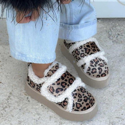 Leopard Velcro Thick Sole Plush Shoes