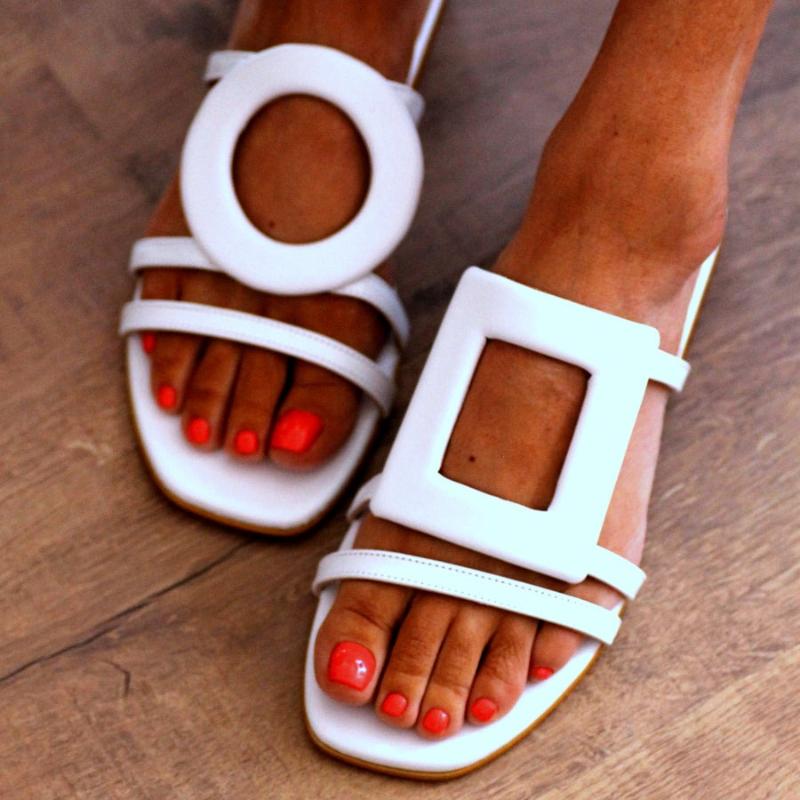 Asymmetrical Design White Flat Slippers