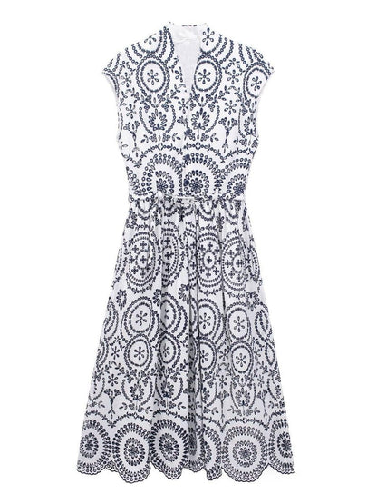 Embroidered Sleeveless V Neck Dress