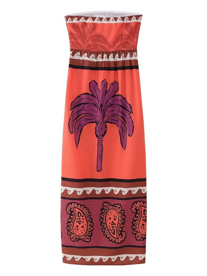 Printed Split Strapless Dress