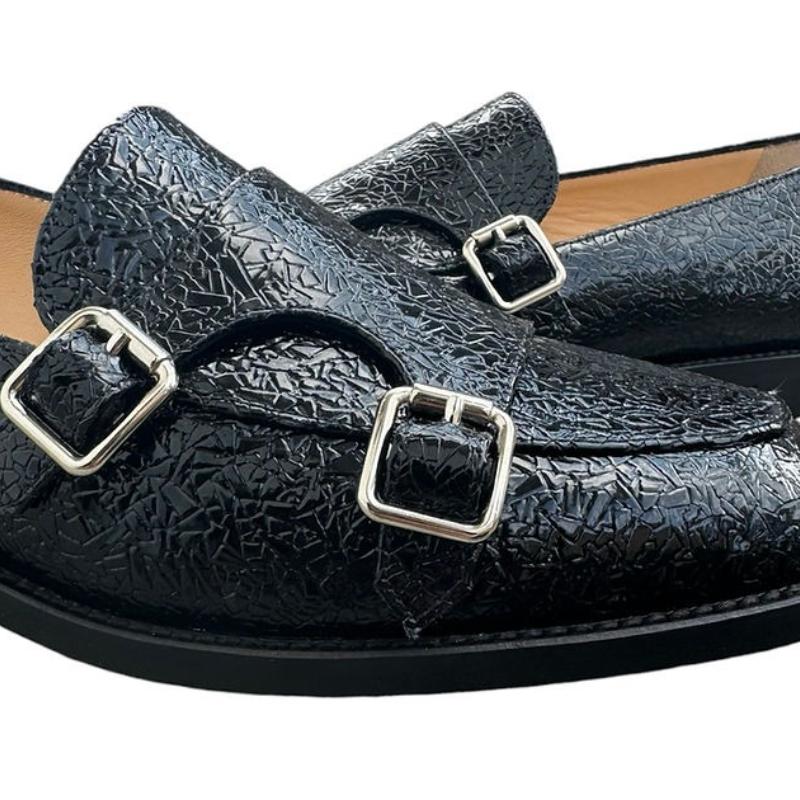 Black Textured Patent Loafers