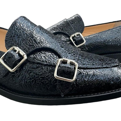 Black Textured Patent Loafers