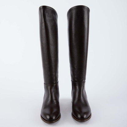 Genuine Leather Short Heel Zipper Detail Long Women's Boots