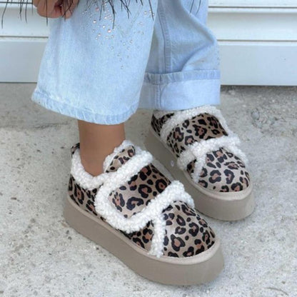 Leopard Velcro Thick Sole Plush Shoes