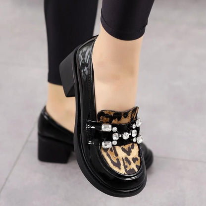 Rhinestone High Heel Loafers