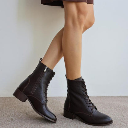 Genuine Leather Short Heeled Women's Boots