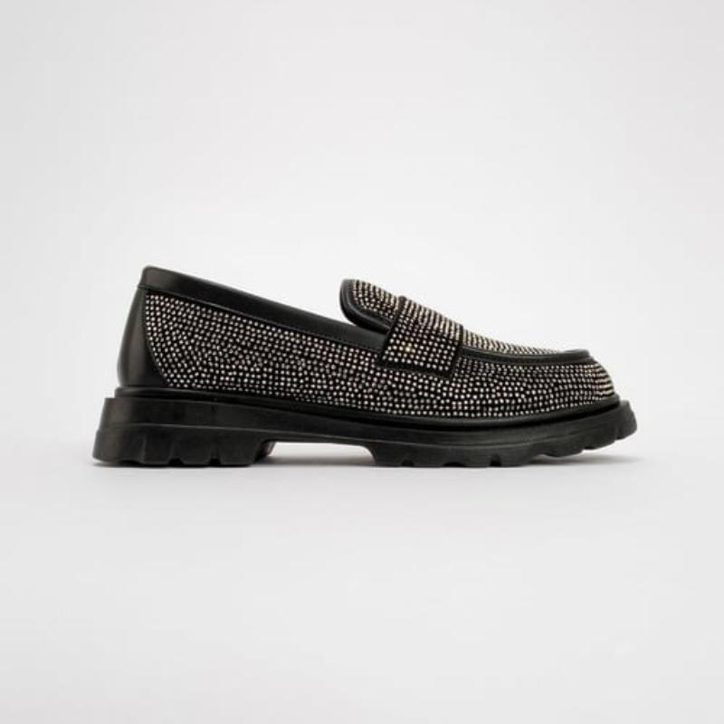 Black Suede Platinum Stone Loafers