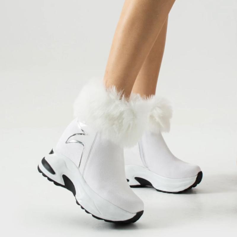 Women's Hidden Wedge Fluffy Snow Boots White