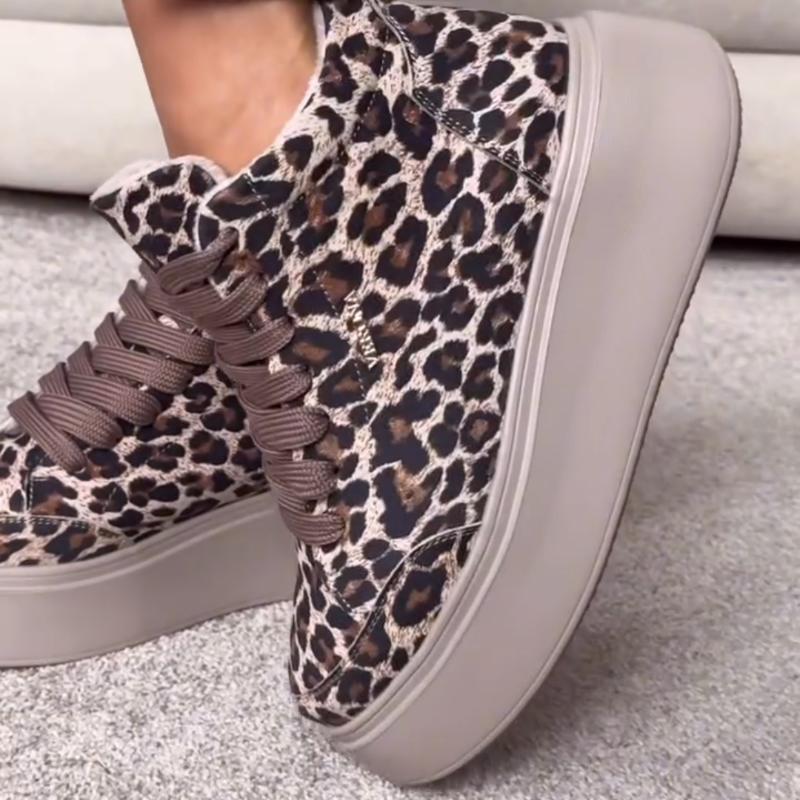 Leopard Lace-Up Platform Sneakers