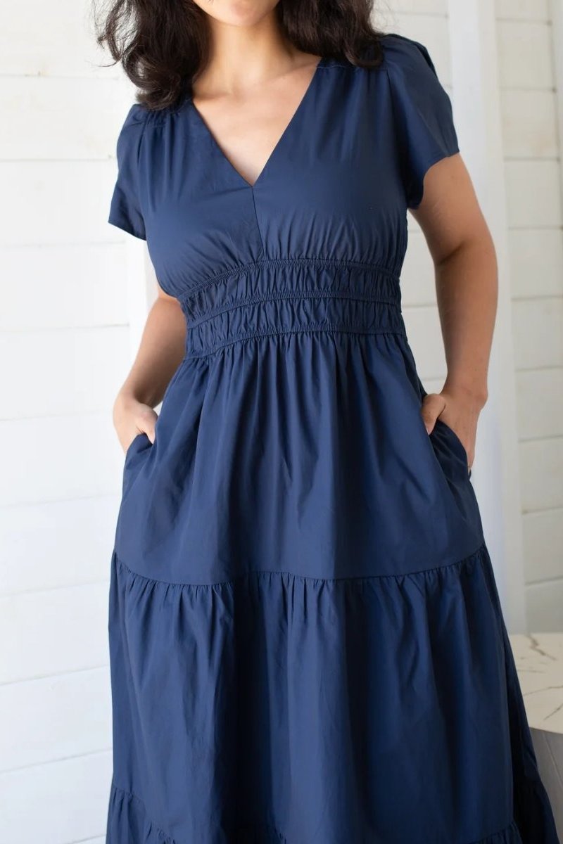 Navy Blue Waist Maxi Dress