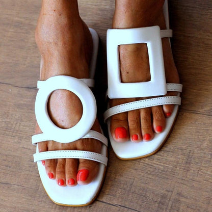 Asymmetrical Design White Flat Slippers