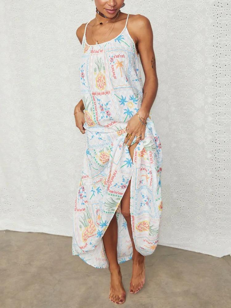 White Island Cross Stitch Maxi Dress