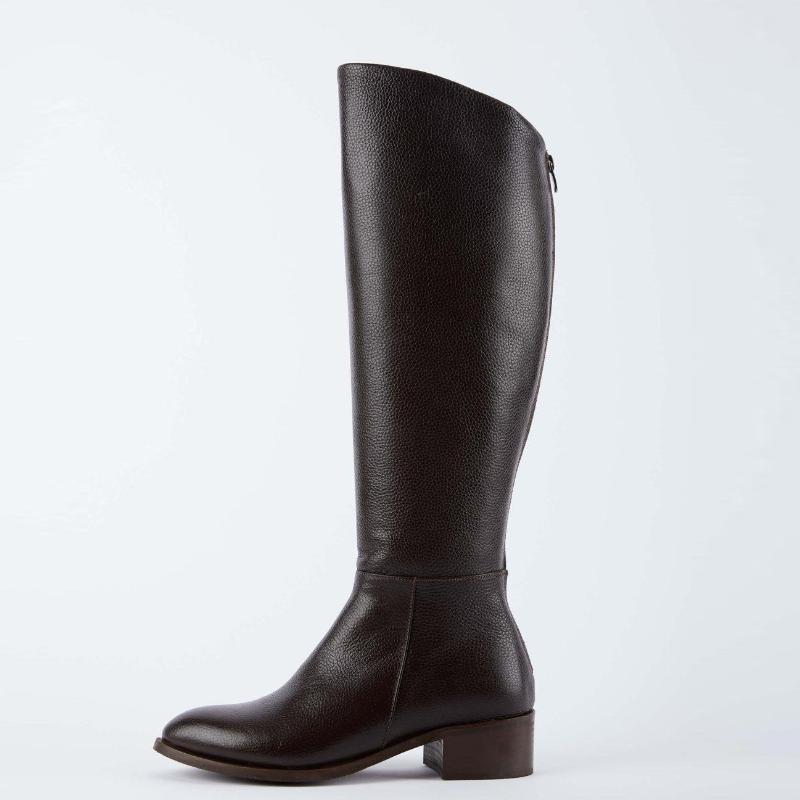 Genuine Leather Short Heel Zipper Detail Long Women's Boots