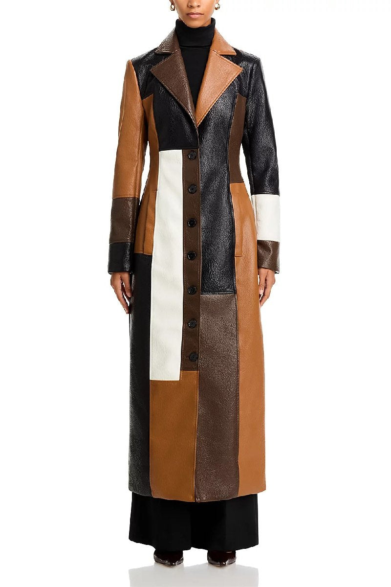 Color Block Leather Coat