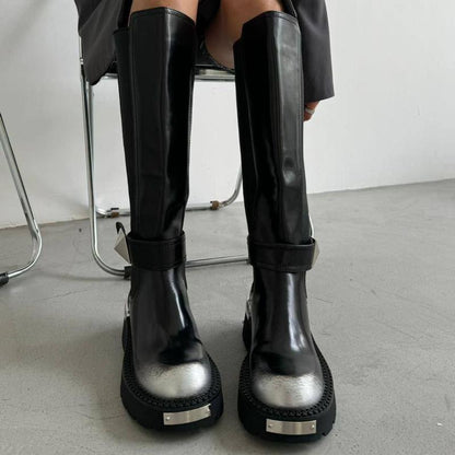 One Stud Round Toe Knee-High Boots