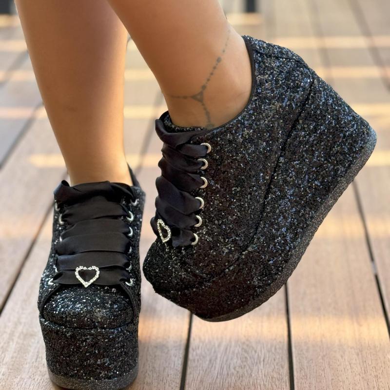 Glitter Platform Wedge Heel Shoes