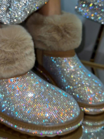 Rhinestone Plush Warm Boots