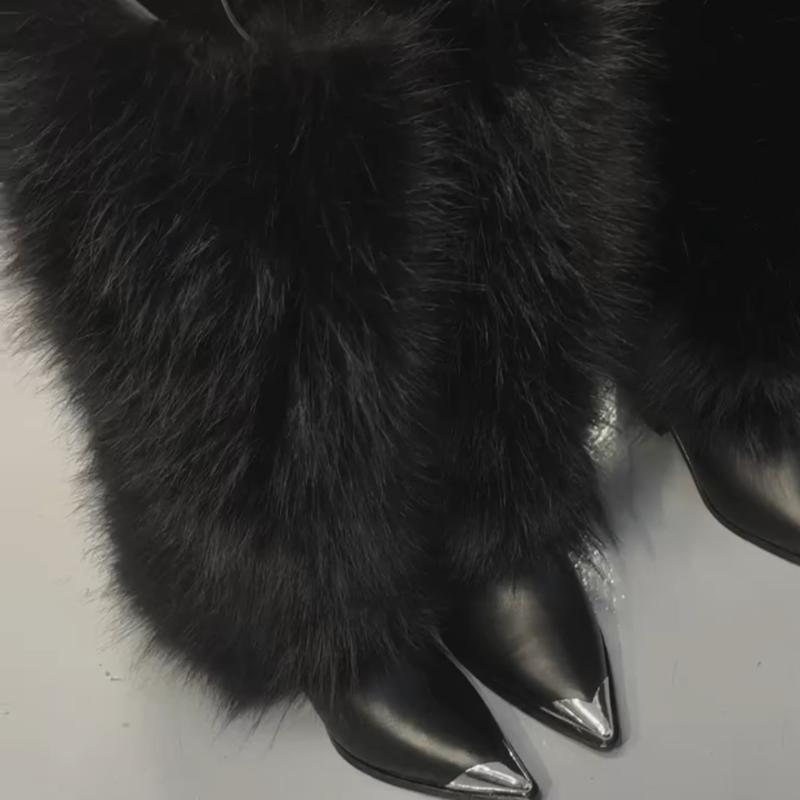 Fashion Pointed Fur Chunky Heel Boots