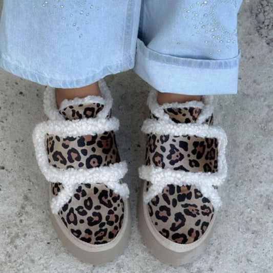 Leopard Velcro Thick Sole Plush Shoes