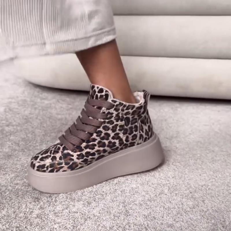 Leopard Lace-Up Platform Sneakers