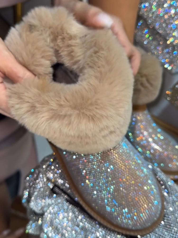 Rhinestone Plush Warm Boots