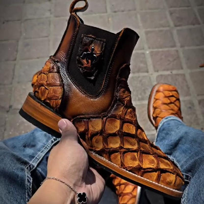 Fish Scale Square Toe Boots