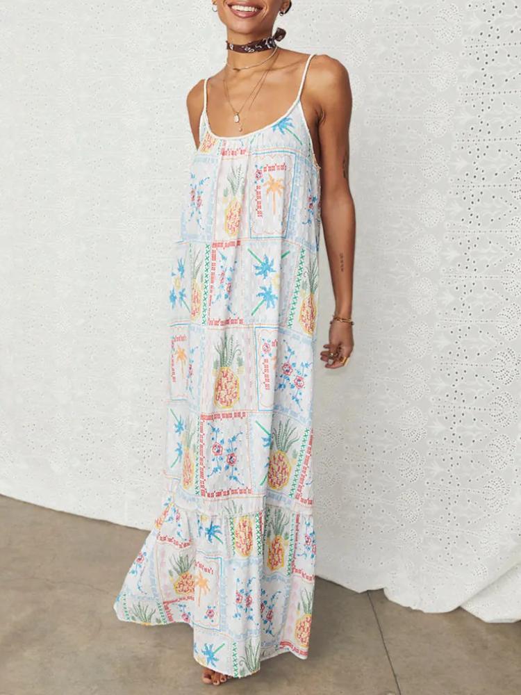 White Island Cross Stitch Maxi Dress