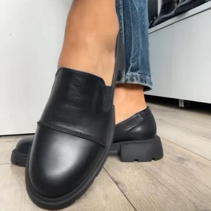 Women's Leather Thick Heel Loafers