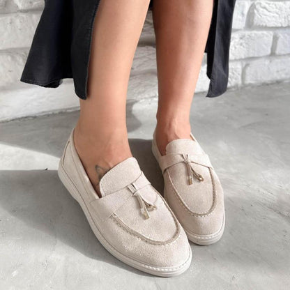 Metal Buckle Suede Flat Lazy Loafers