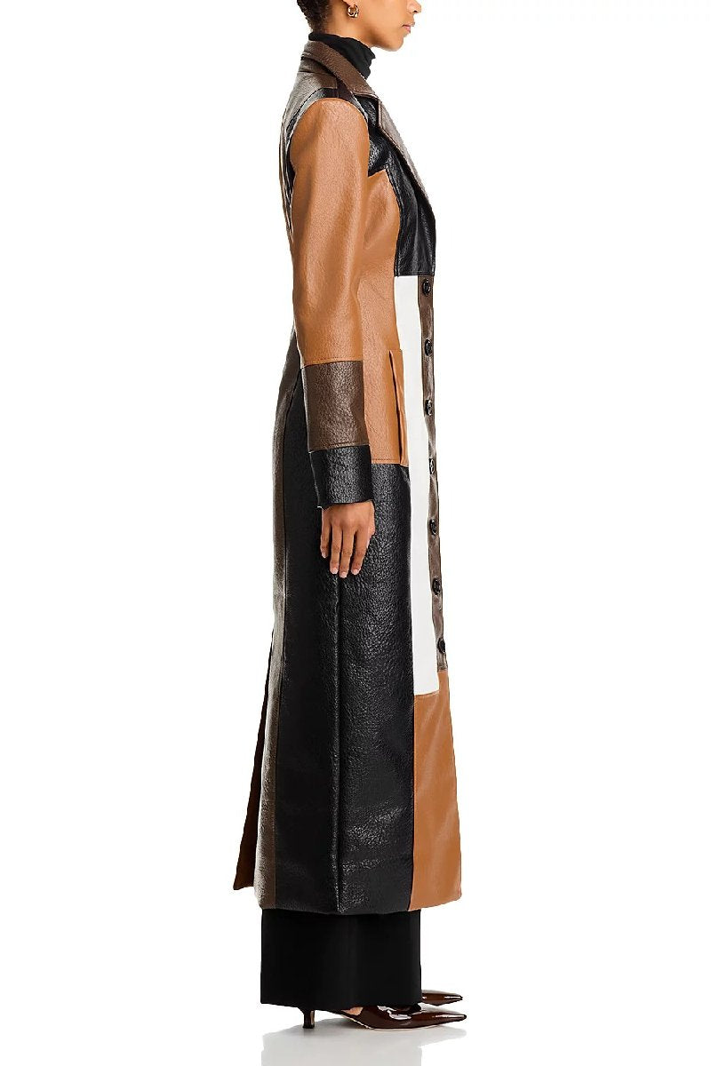 Color Block Leather Coat