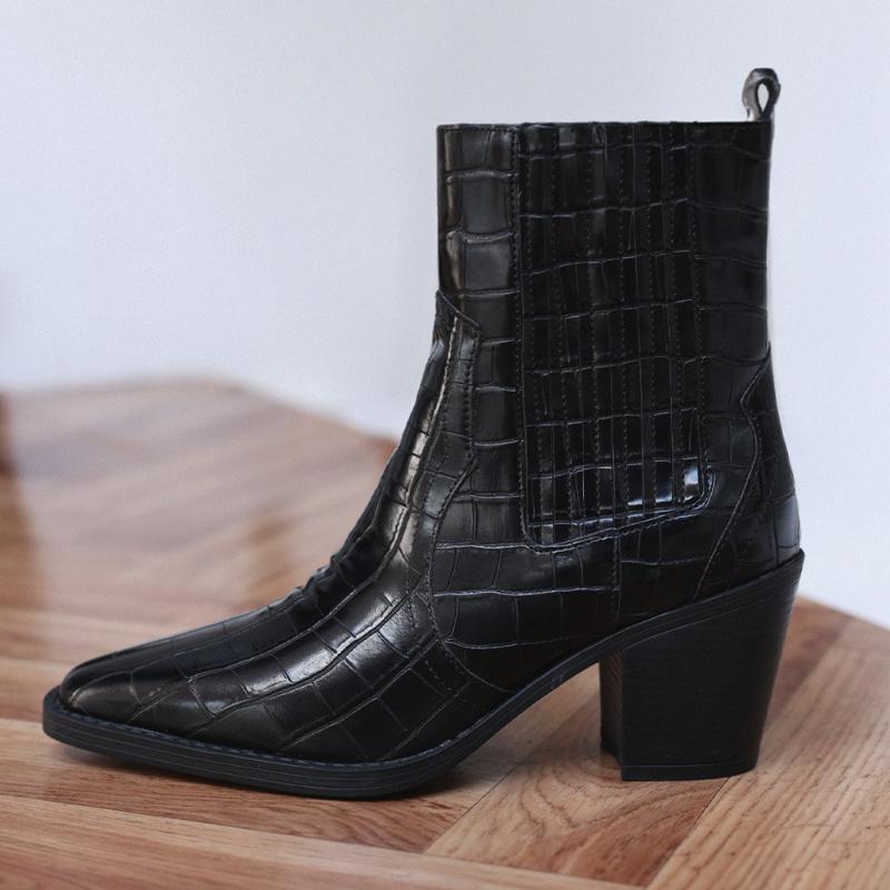 Women's Black Croc Flat Toe Elastic Ankle Boots