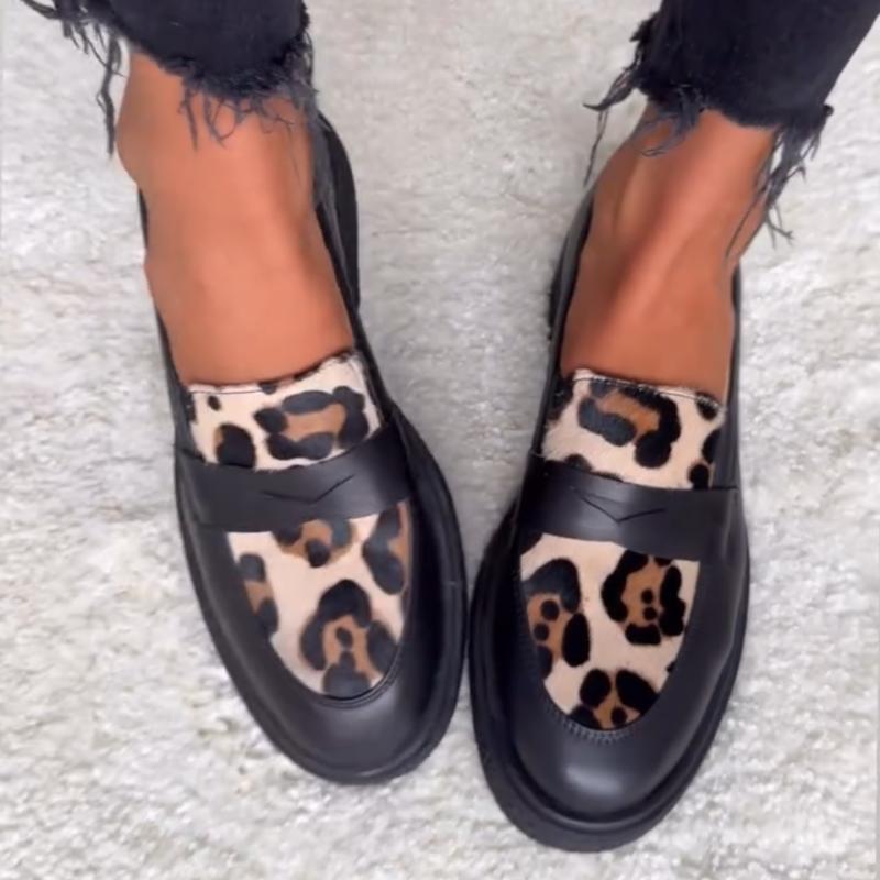 Leopard Print Leather Loafers