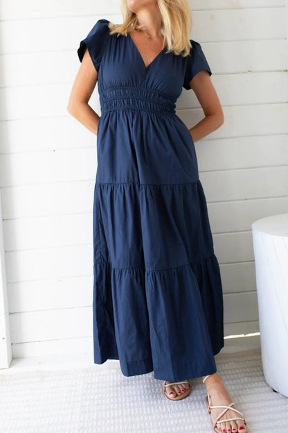 Navy Blue Waist Maxi Dress