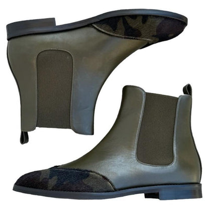 Camouflage Leather Ankle Boots