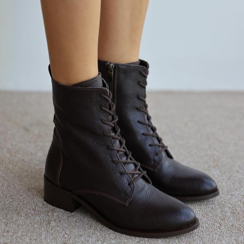 Genuine Leather Short Heeled Women's Boots