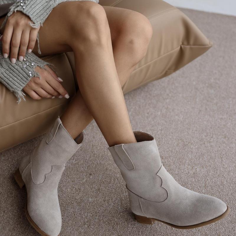 Suede Blunt Toe Short Women's Boots