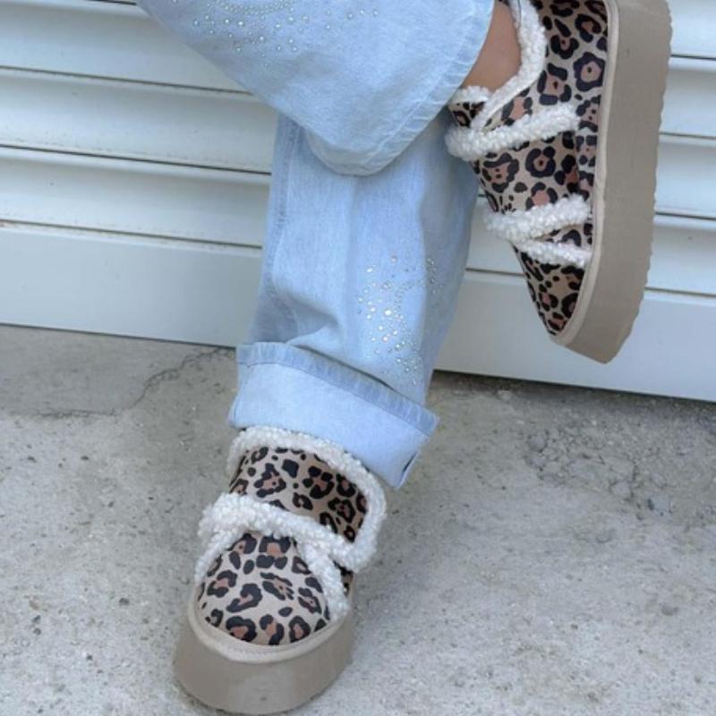 Leopard Velcro Thick Sole Plush Shoes