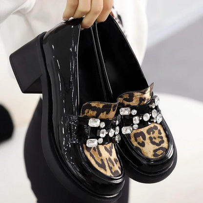 Rhinestone High Heel Loafers