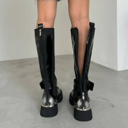 One Stud Round Toe Knee-High Boots