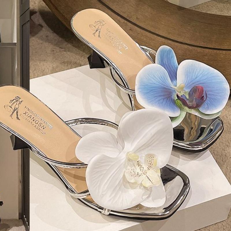 3D Flower High-heeled Slippers