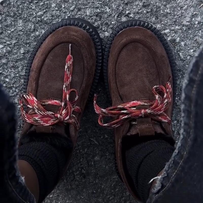 Vintage Suede Lace-up Loafers