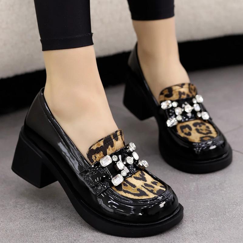 Rhinestone High Heel Loafers