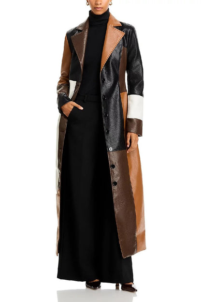 Color Block Leather Coat