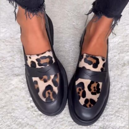 Leopard Print Leather Loafers