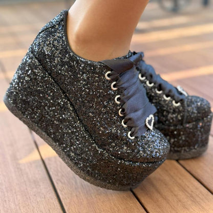 Glitter Platform Wedge Heel Shoes