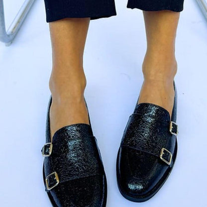 Black Textured Patent Loafers