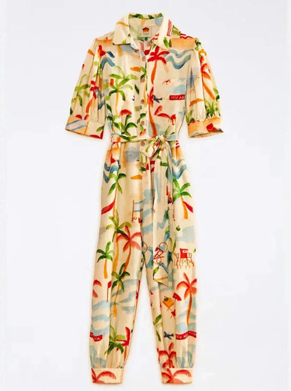 Copacabana Tropical Puff Sleeve Jumpsuit