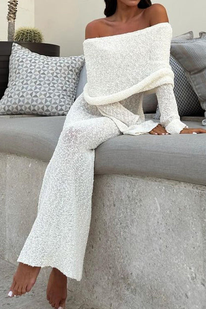 Off-the-shoulder knitted midi dress